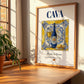 Cava – Spanish Sparkling Wine, Wine Bar Print, no-text version framed in wood
