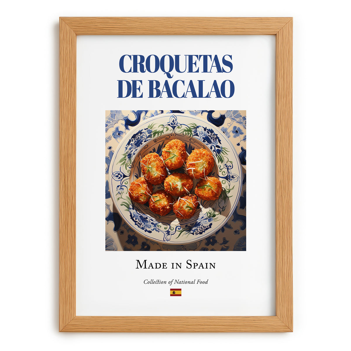 Croquetas de bacalao – Spanish Snack Dish, Tavern Poster, set in oak frame