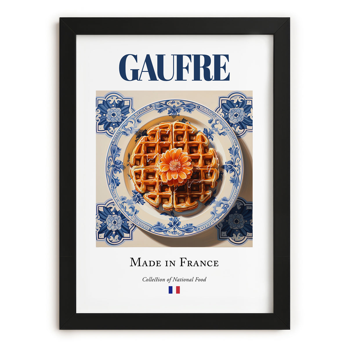 Gaufre – French Dessert Dish, Farmhouse Kitchen Print, in sleek black frame