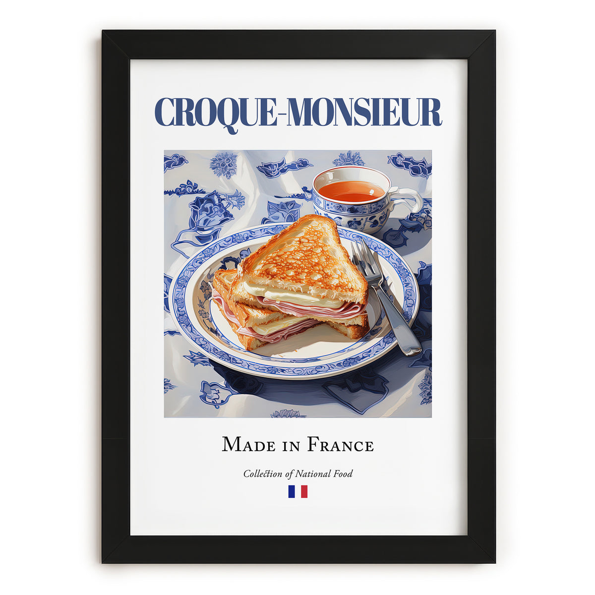 Croque-monsieur – French Dish, Bistro Print, in sleek black frame