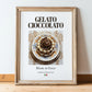 Gelato cioccolato – Italian Dessert Dish, Bistro Painting, in wooden frame leaning on the floor