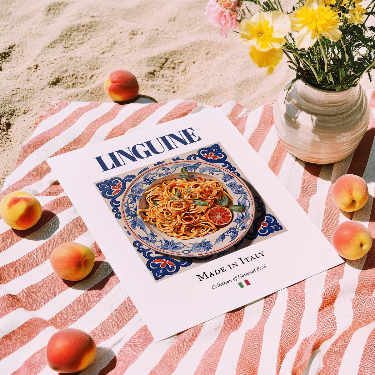Linguine – Italian Pasta, Ristorante Painting, unframed on coastal sand