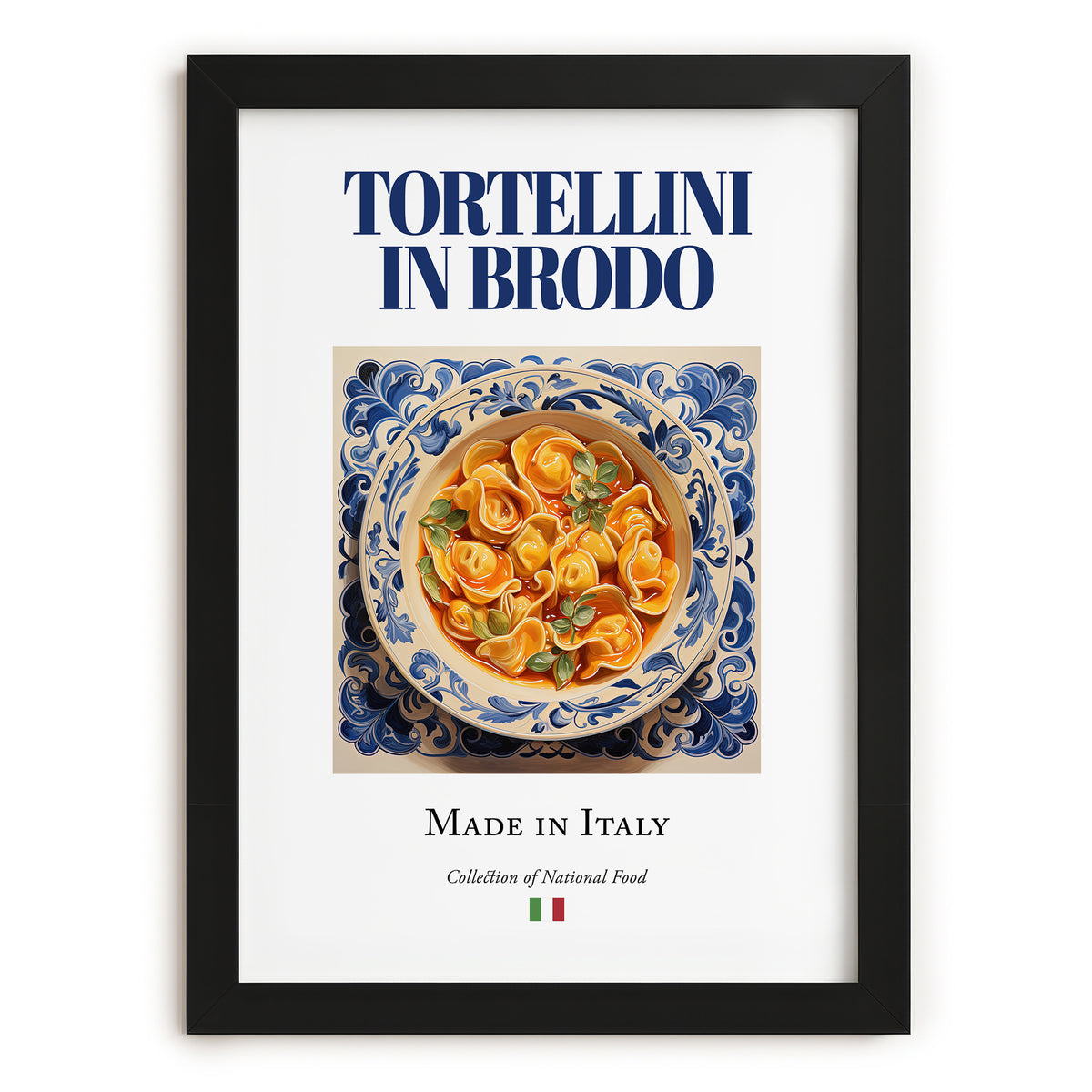 Tortellini in brodo – Italian Pasta, Osteria Illustration, in sleek black frame