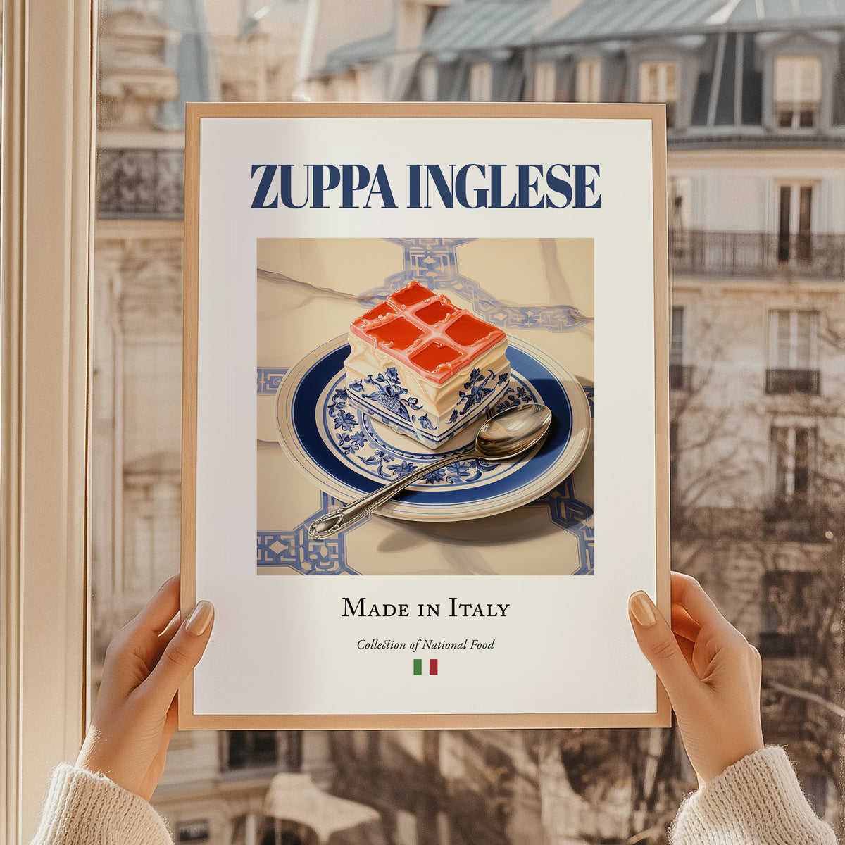 Zuppa Inglese – Italian Dessert Dish, Bistro Poster, styled in a charming Paris street view