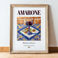 Amarone – Italian Red Wine, Wine Bar Illustration, in wooden frame leaning on the floor