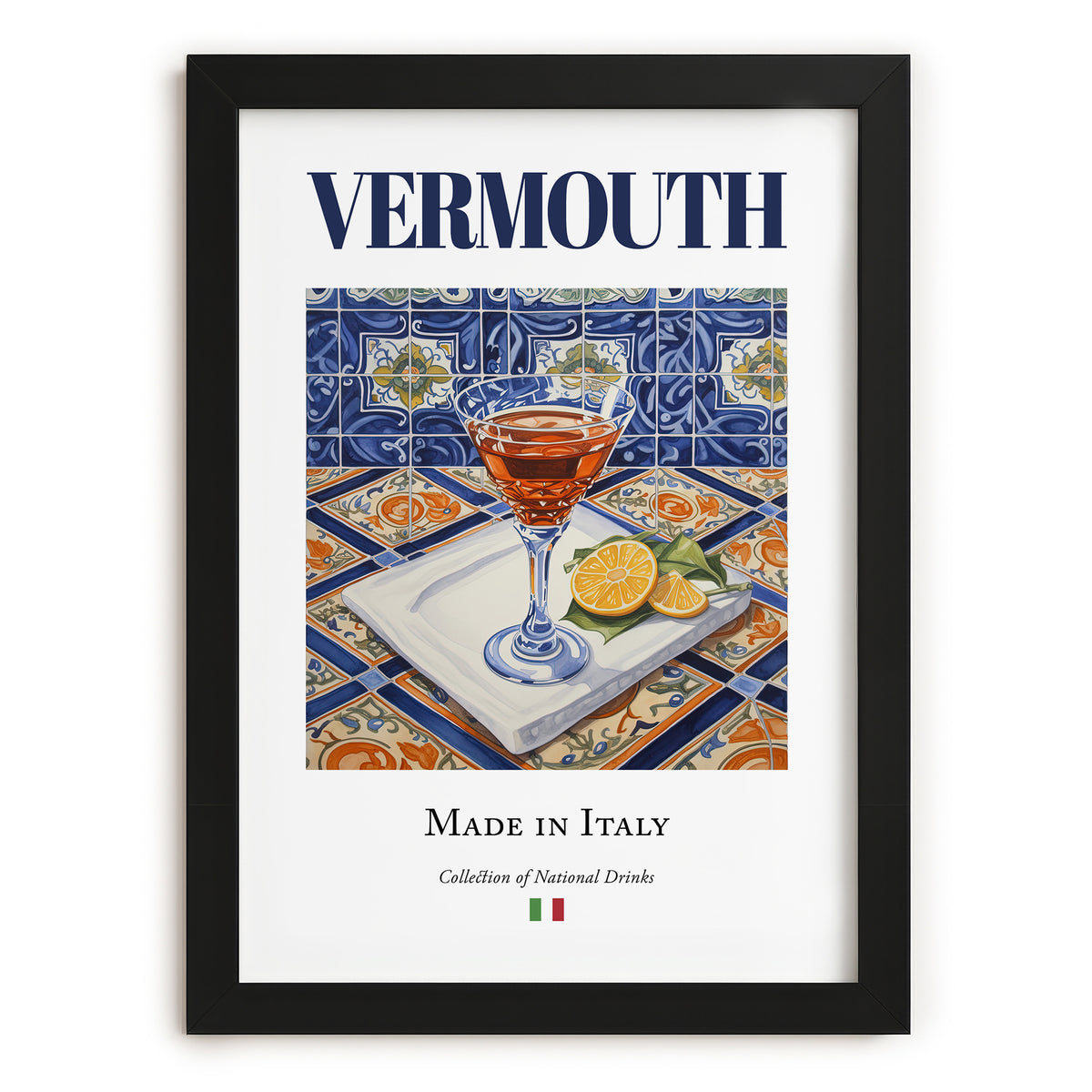 Vermouth – Italian Liqueur Drink, Cocktail Lounge Wall Art, in sleek black frame