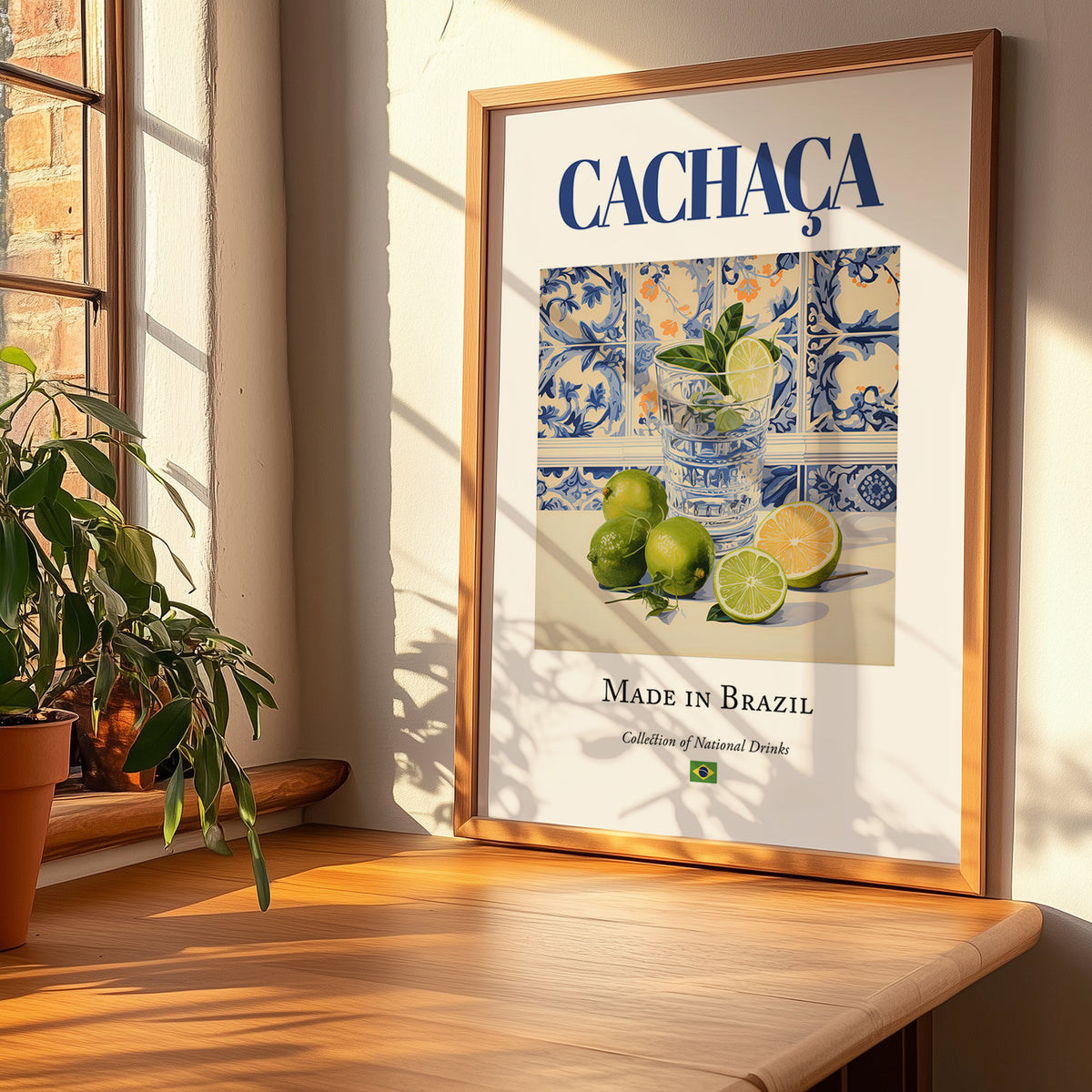 Cachaça – Brazilian Spirit Drink, Sky Bar Wall Art, no-text version framed in wood