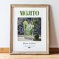 Mojito – Cuban Cocktail Drink, Rooftop Terrace Print, in wooden frame leaning on the floor
