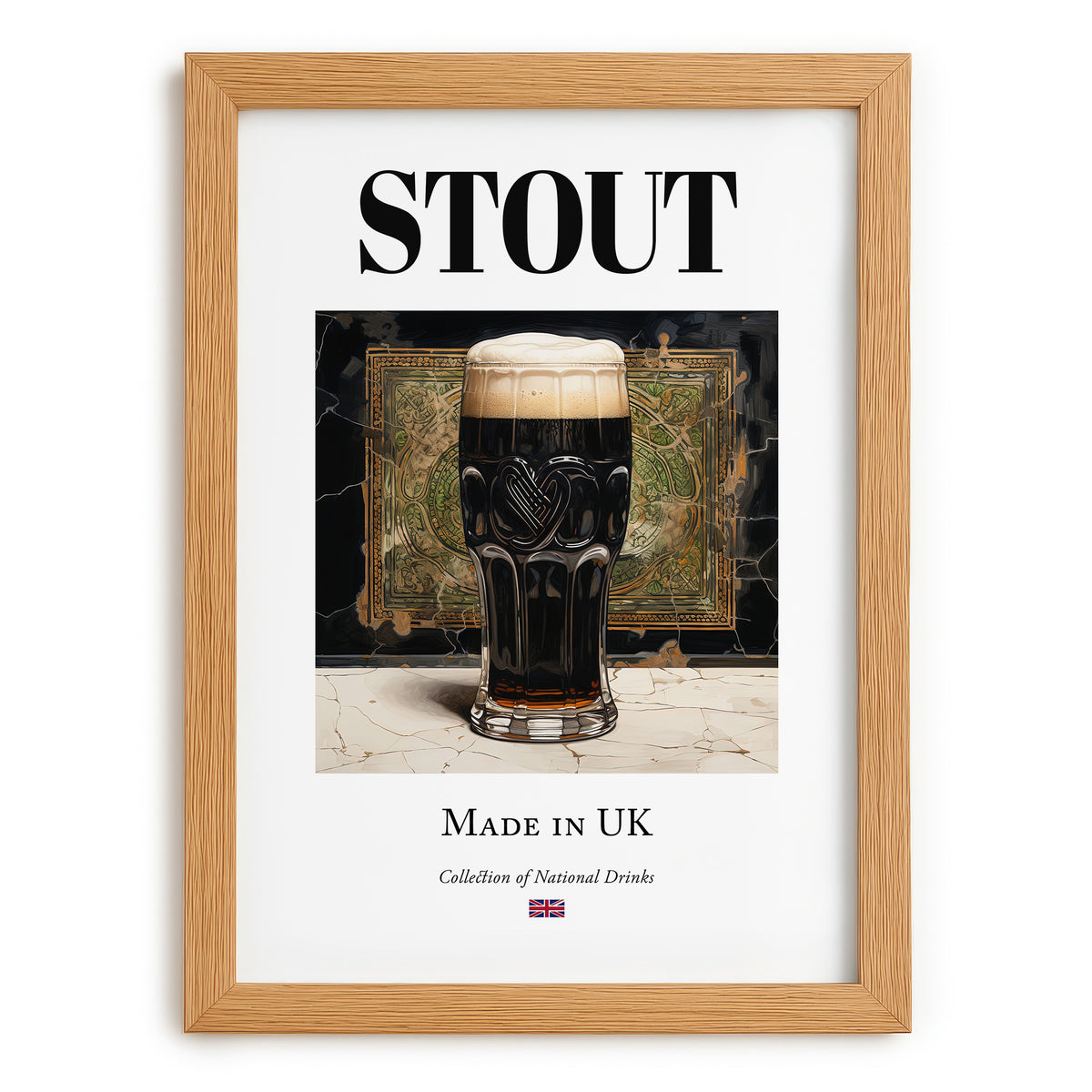 Stout – English Beer, Sports Bar Poster, set in oak frame