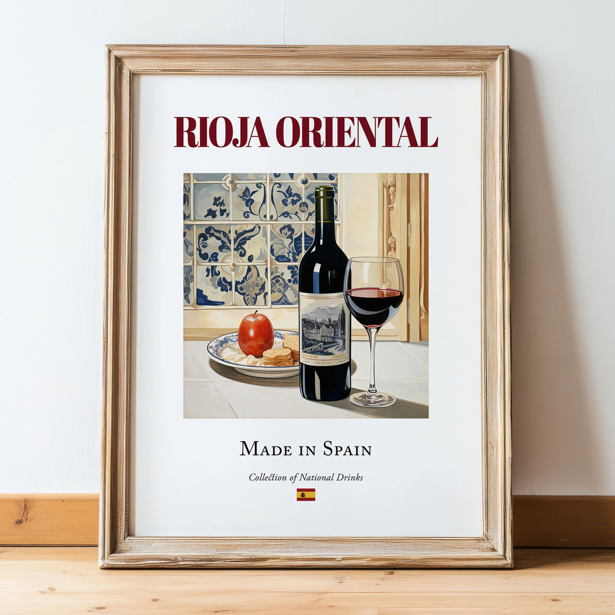 Rioja Oriental – Spanish Red Wine, Enoteca Painting, in wooden frame leaning on the floor