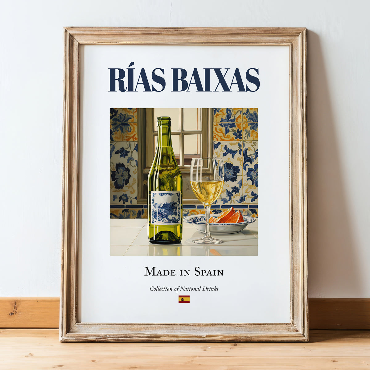 Rías Baixas – Spanish White Wine, Tasting Room Wall Decor, in wooden frame leaning on the floor