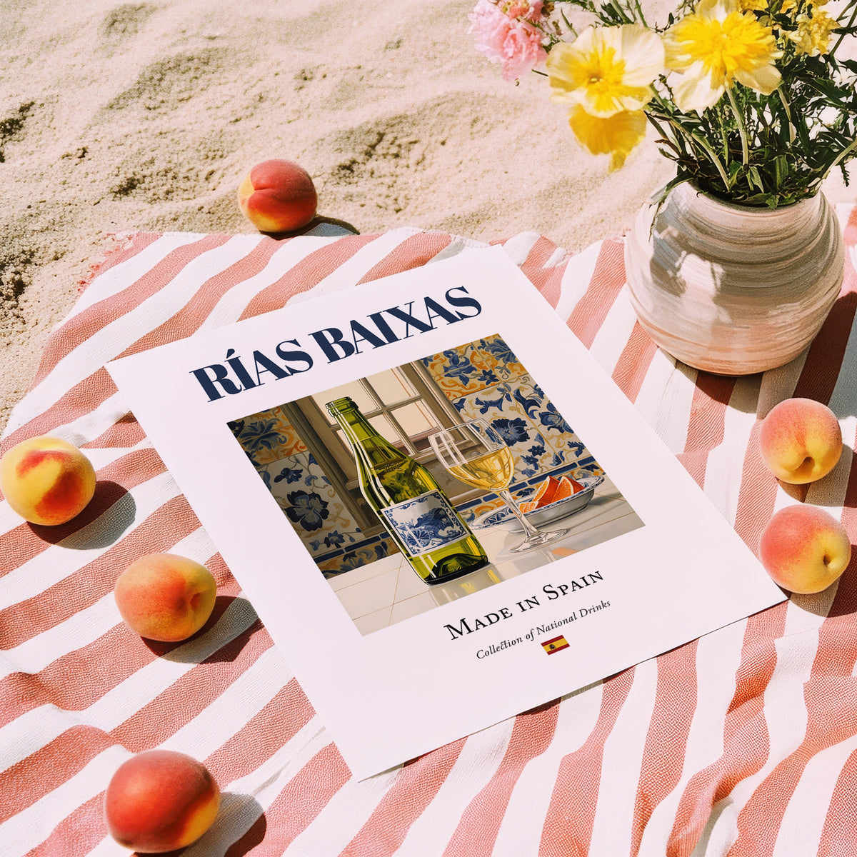 Rías Baixas – Spanish White Wine, Tasting Room Wall Decor, unframed on coastal sand