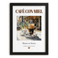 Café con miel – Spanish Coffee, Book Café Wall Decor, in sleek black frame
