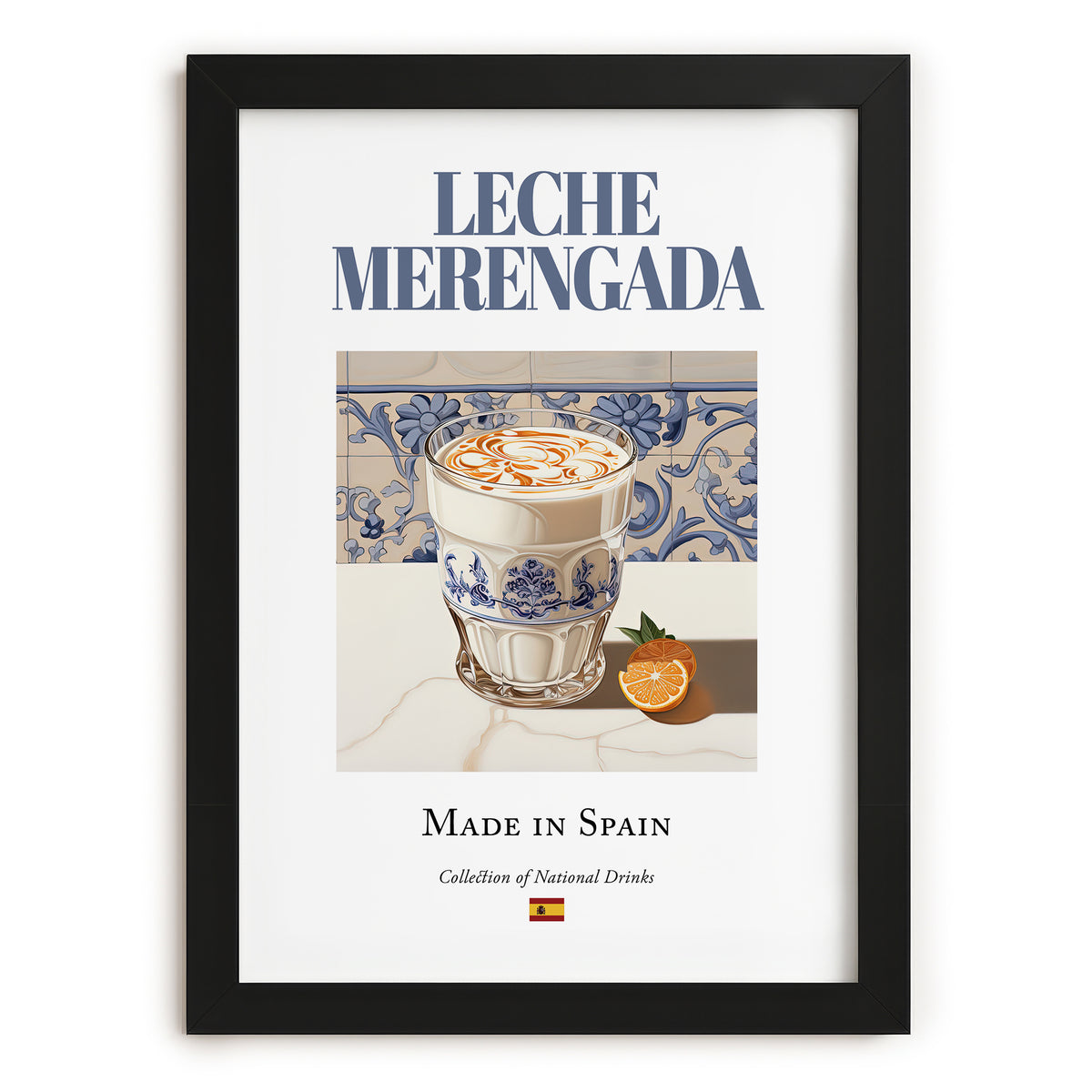 Leche merengada – Spanish Beverage Drink, Rooftop Terrace Poster, in sleek black frame