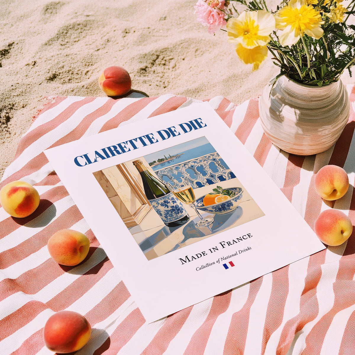 Clairette de Die – French Sparkling Wine, Vinoteca Poster, unframed on coastal sand