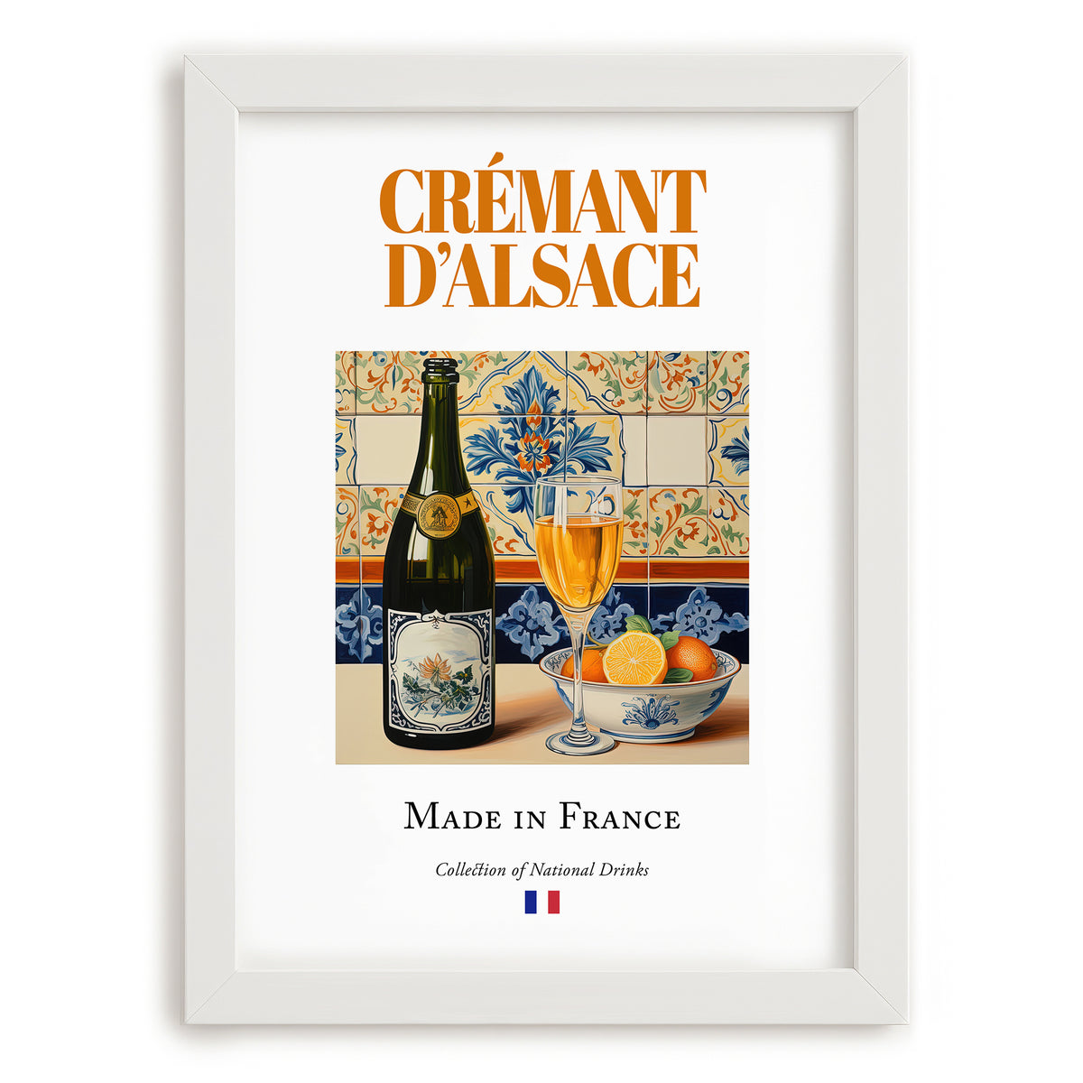 Crémant d'Alsace – French Sparkling Wine, Bodega Print, placed in minimal white frame