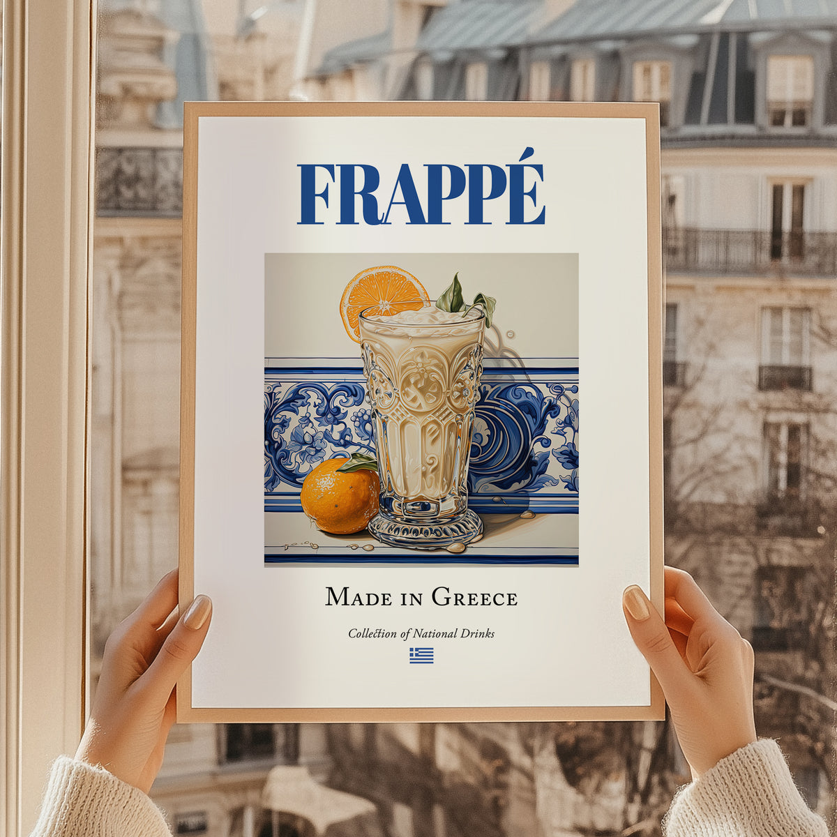 Frappé – Greek Coffee, Espresso Bar Illustration, styled in a charming Paris street view