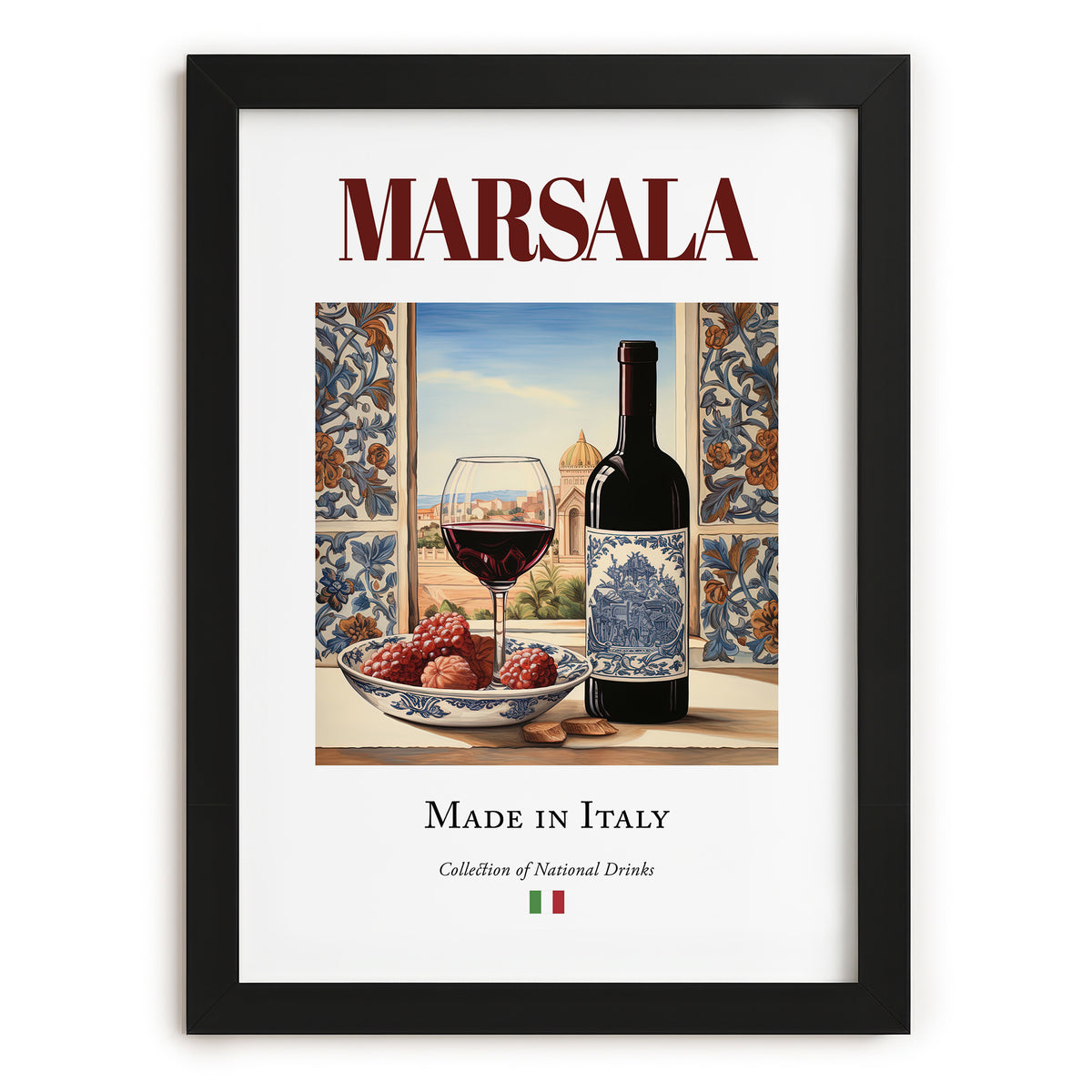 Marsala – Italian Dessert Wine, Wine Bar Poster, in sleek black frame