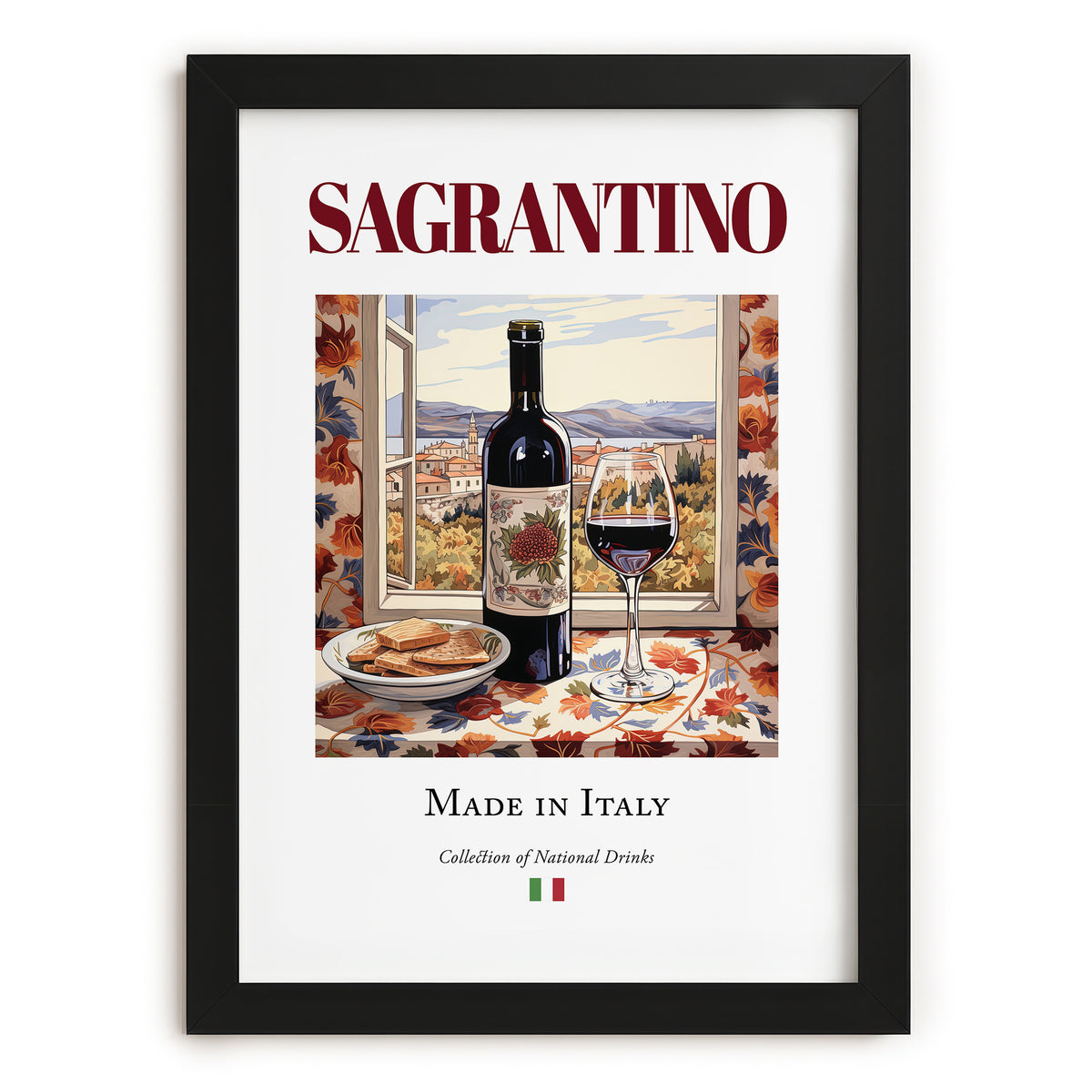 Sagrantino – Italian Red Wine, Wine Bar Wall Art, in sleek black frame