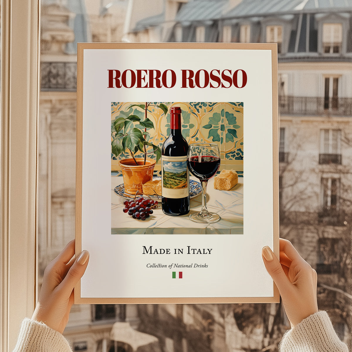Roero Rosso – Italian Red Wine, Vineyard Terrace Poster, styled in a charming Paris street view