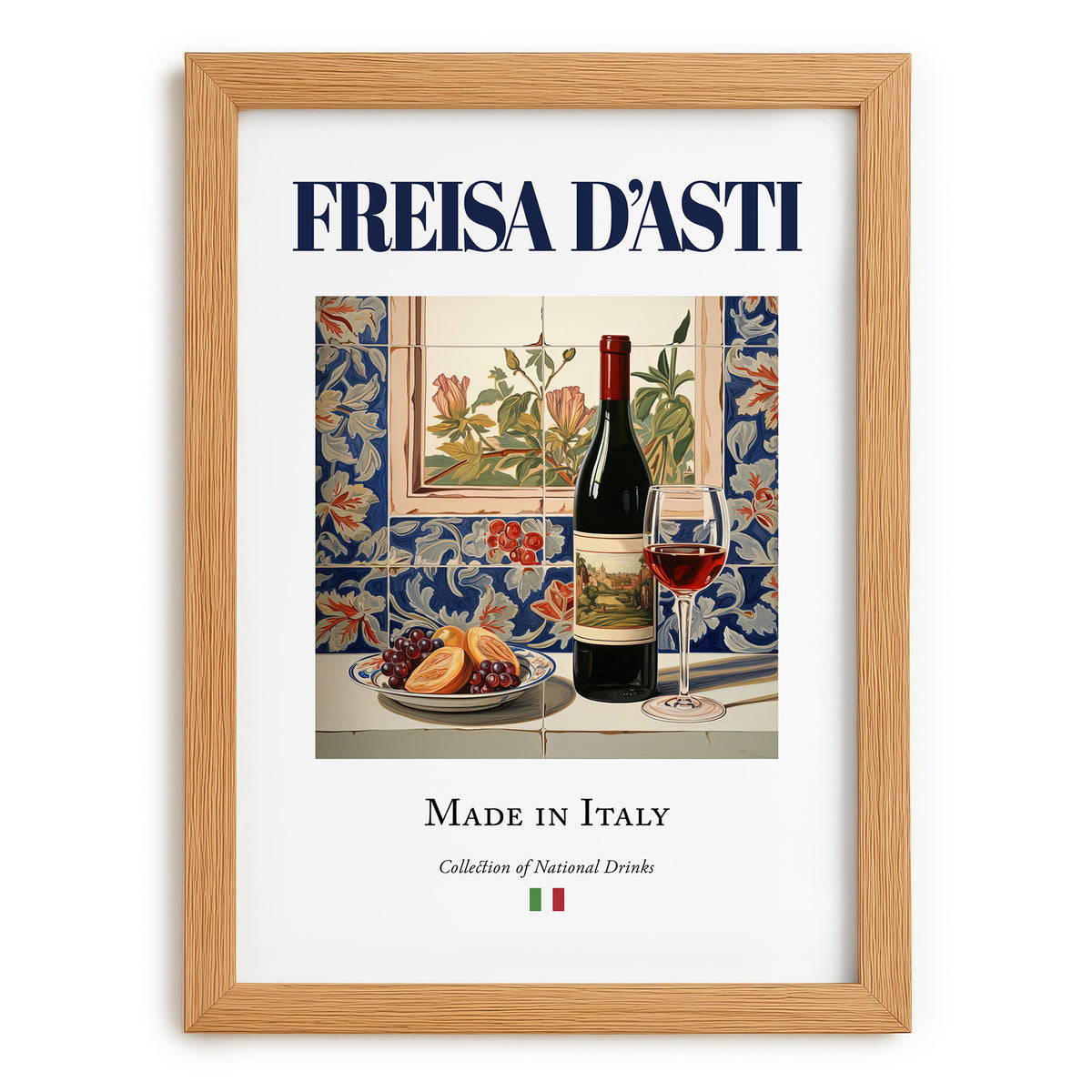 Freisa d’Asti – Italian Red Wine, Tasting Room Poster, set in oak frame