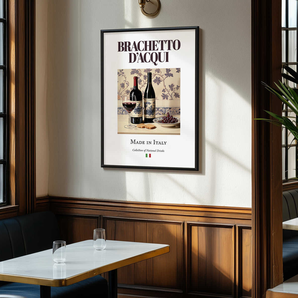 Brachetto d’Acqui – Italian Red Wine, Vineyard Terrace Illustration, clean layout with no caption
