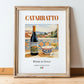 Catarratto – Italian White Wine, Wine Bar Illustration, in wooden frame leaning on the floor