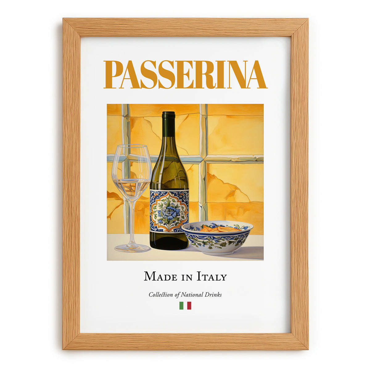 Passerina – Italian White Wine, Vinoteca Painting, set in oak frame