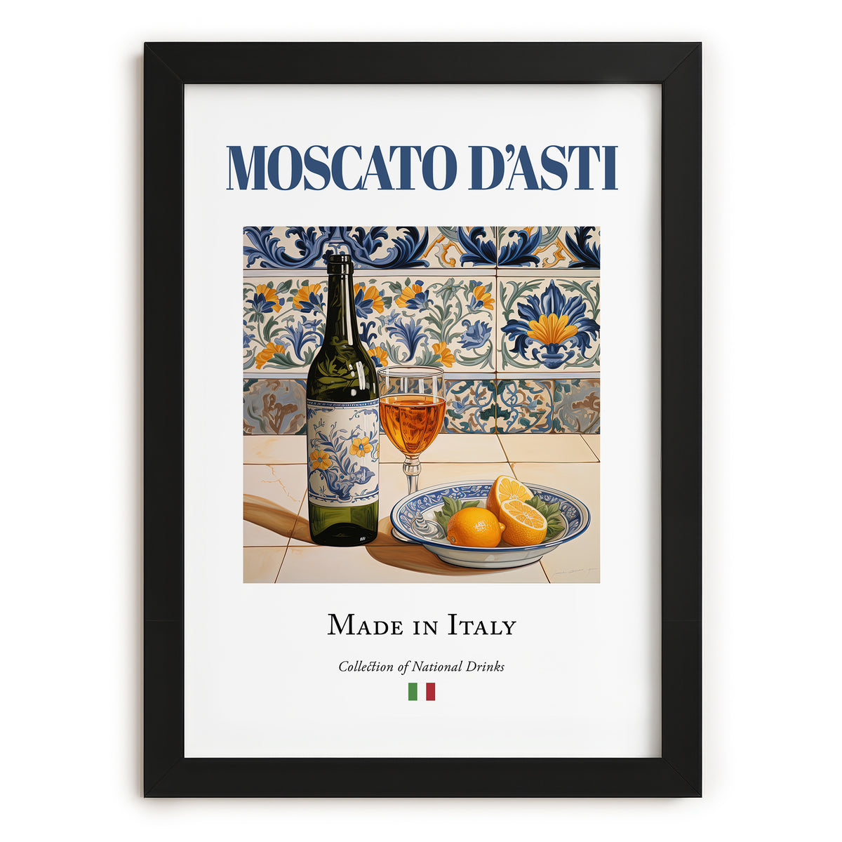 Moscato d'Asti – Italian Dessert Wine, Vineyard Terrace Wall Art, in sleek black frame