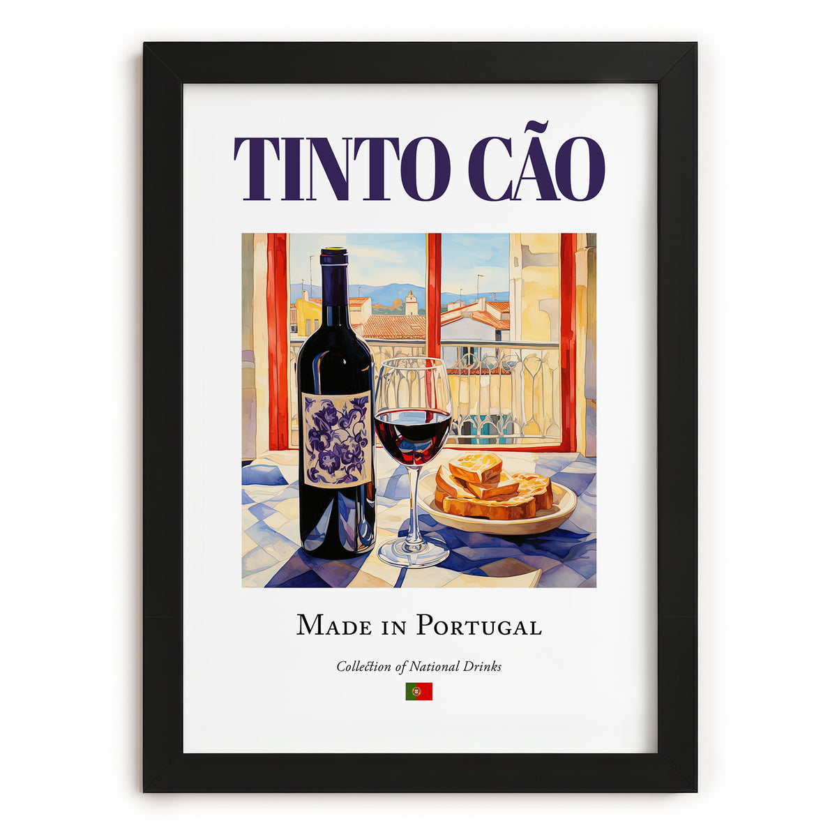 Tinto Cão – Portuguese Red Wine, Wine Bar Poster, in sleek black frame