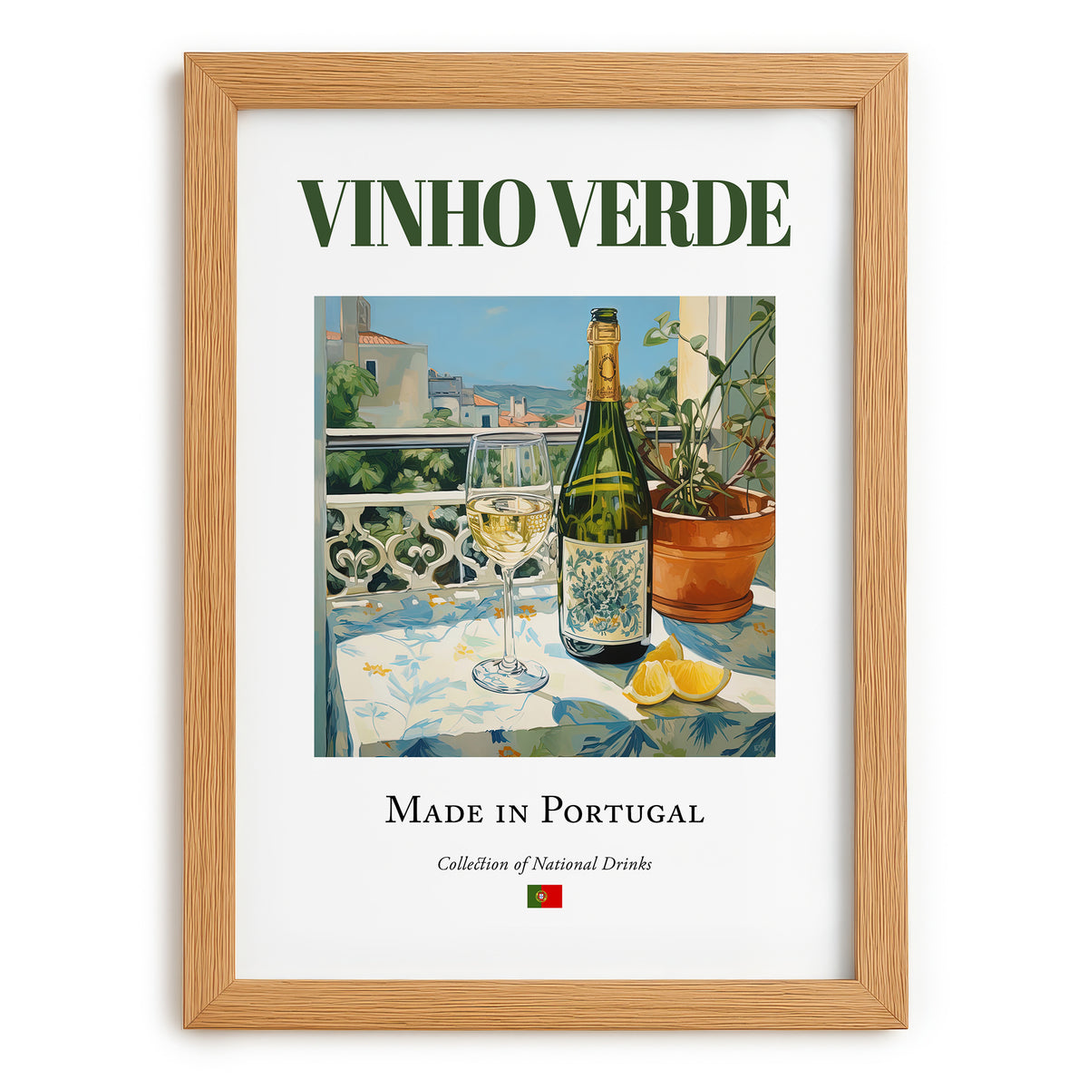 Vinho Verde – Portuguese White Wine, Vinoteca Wall Decor, set in oak frame