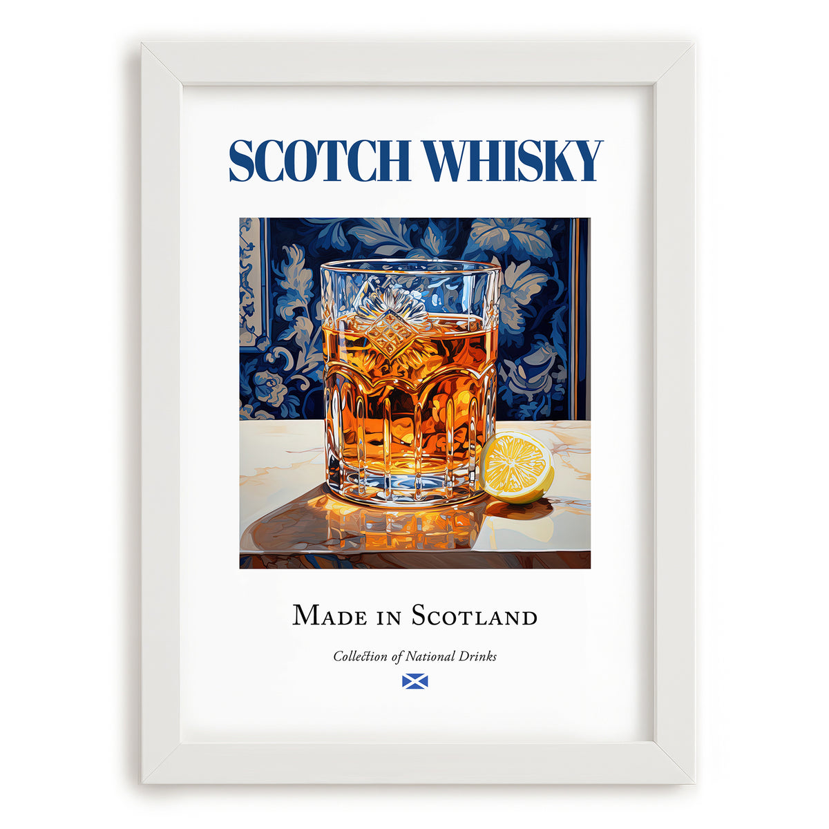 Scotch Whisky – Scottish Spirit Drink, Sky Bar Poster, placed in minimal white frame