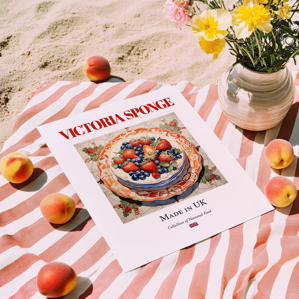 Victoria Sponge – English Dessert Dish, Fine Dining Restaurant Poster, unframed on coastal sand