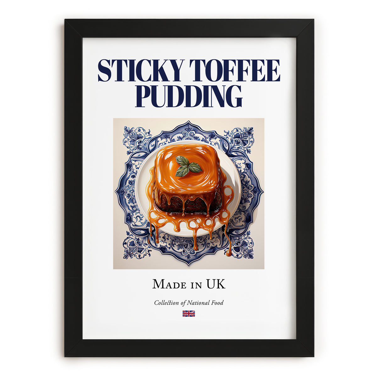 Sticky Toffee Pudding – English Dessert Dish, Café Wall Decor, in sleek black frame