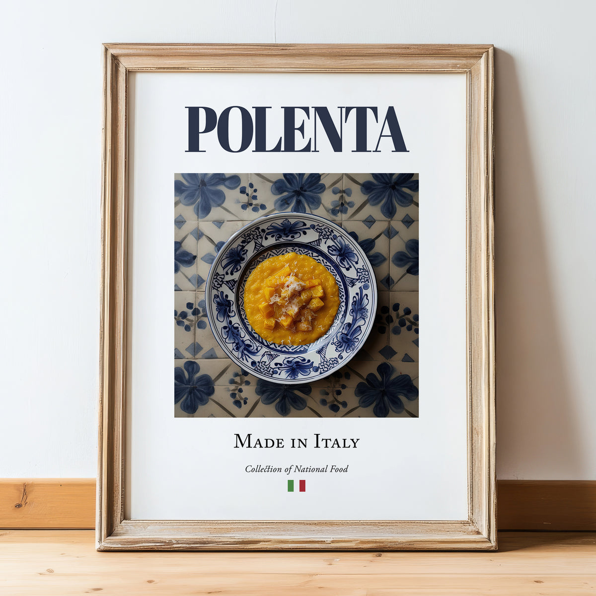 Polenta – Italian Dish, Tavern Wall Art, in wooden frame leaning on the floor