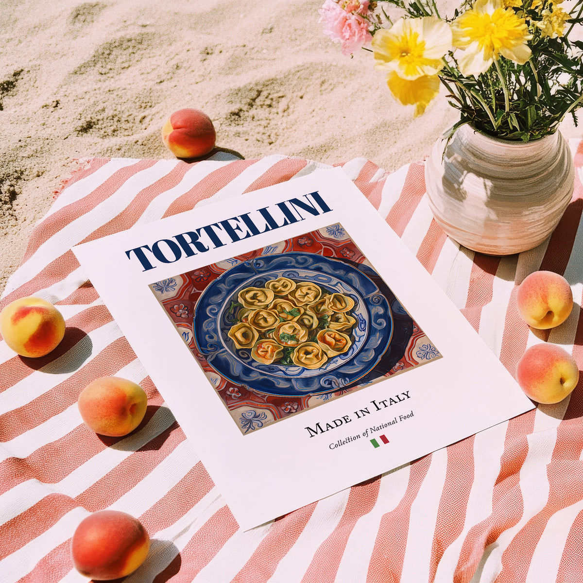 Tortellini – Italian Pasta, Restaurant Poster, unframed on coastal sand