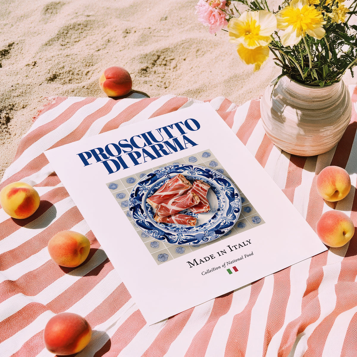 Prosciutto di Parma – Italian Meat Dish, Fine Dining Restaurant Poster, unframed on coastal sand