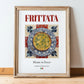Frittata – Italian Snack Dish, Farmhouse Kitchen Print, in wooden frame leaning on the floor
