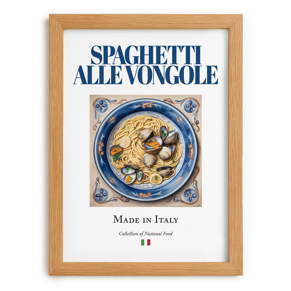 Spaghetti alle Vongole – Italian Pasta, Restaurant Still Life, set in oak frame