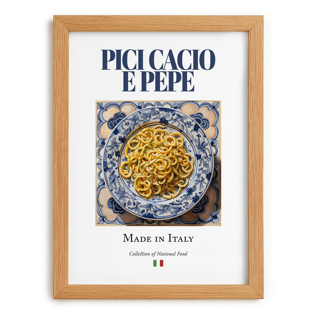 Pici Cacio e Pepe – Italian Pasta, Trattoria Wall Decor, set in oak frame