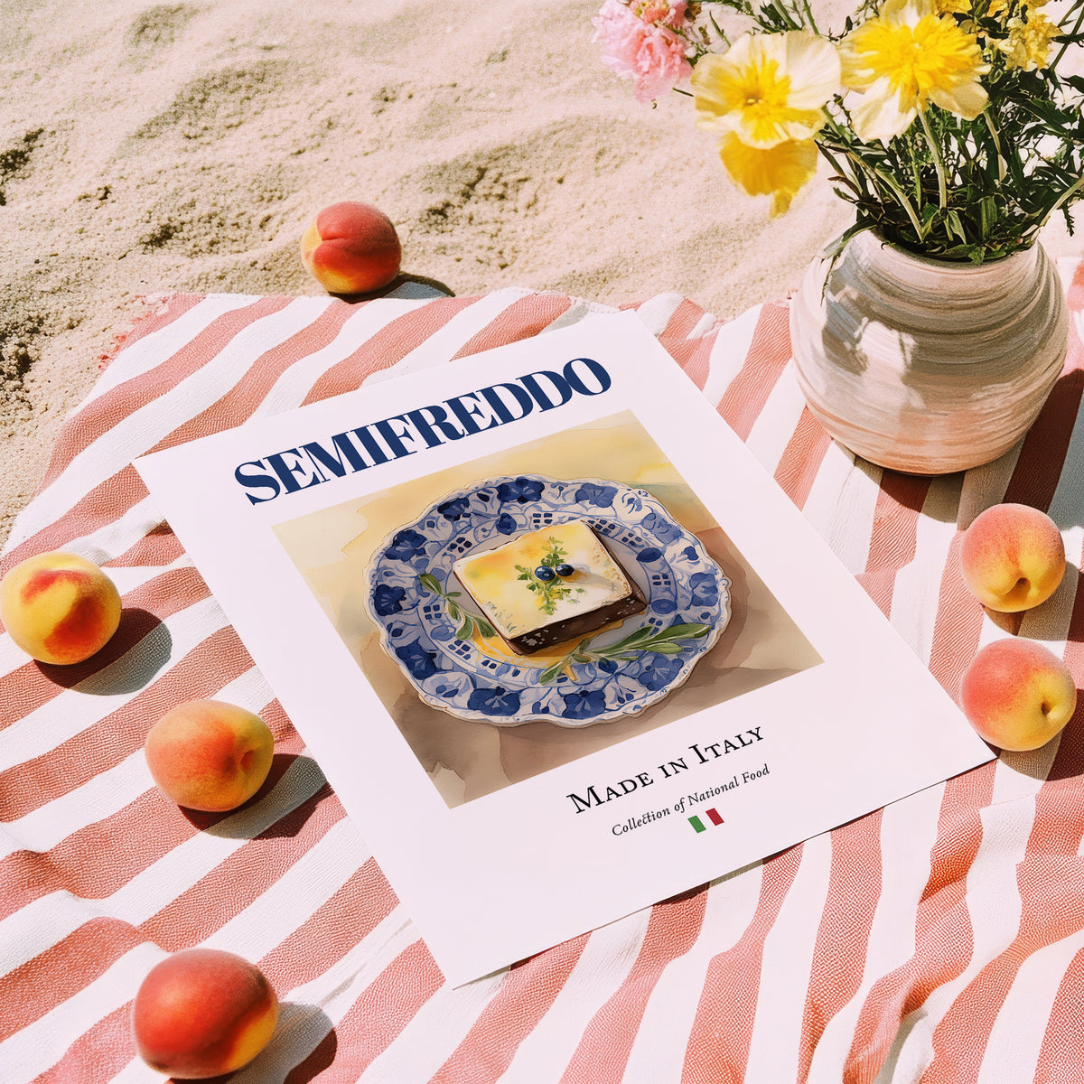 Semifreddo – Italian Dessert Dish, Restaurant Painting, unframed on coastal sand