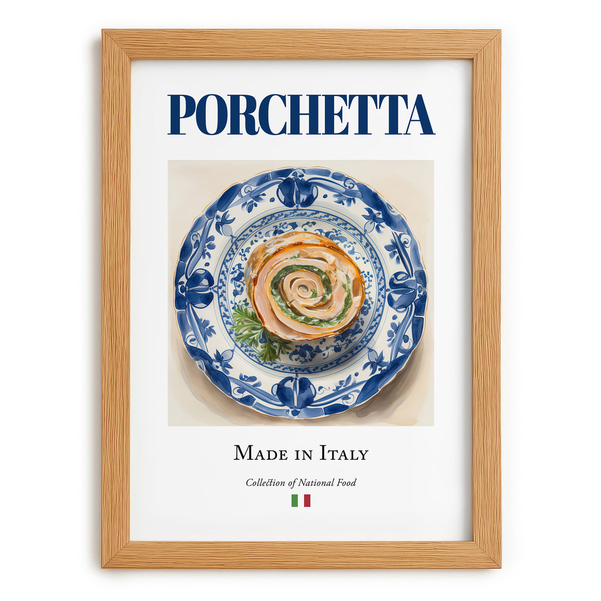 Porchetta – Italian Meat Dish, Tavern Print, set in oak frame