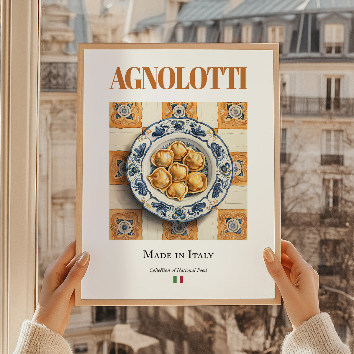 Agnolotti – Italian Pasta, Osteria Wall Art, styled in a charming Paris street view