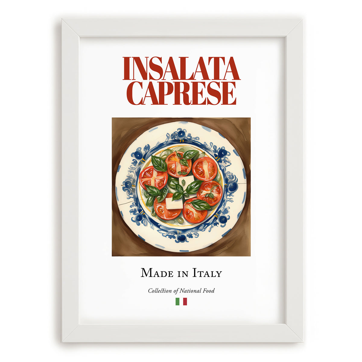 Insalata Caprese – Italian Salad Dish, Food Bar Painting, placed in minimal white frame