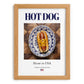 Hot dog – American Snack Dish, Café Illustration, set in oak frame