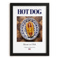 Hot dog – American Snack Dish, Café Illustration, in sleek black frame