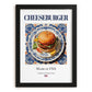 Cheeseburger – American Snack Dish, Farmhouse Kitchen Poster, in sleek black frame