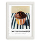 Cioccolato Fondente – on Striped Tablecloth, Gelato Still Life, placed in minimal white frame