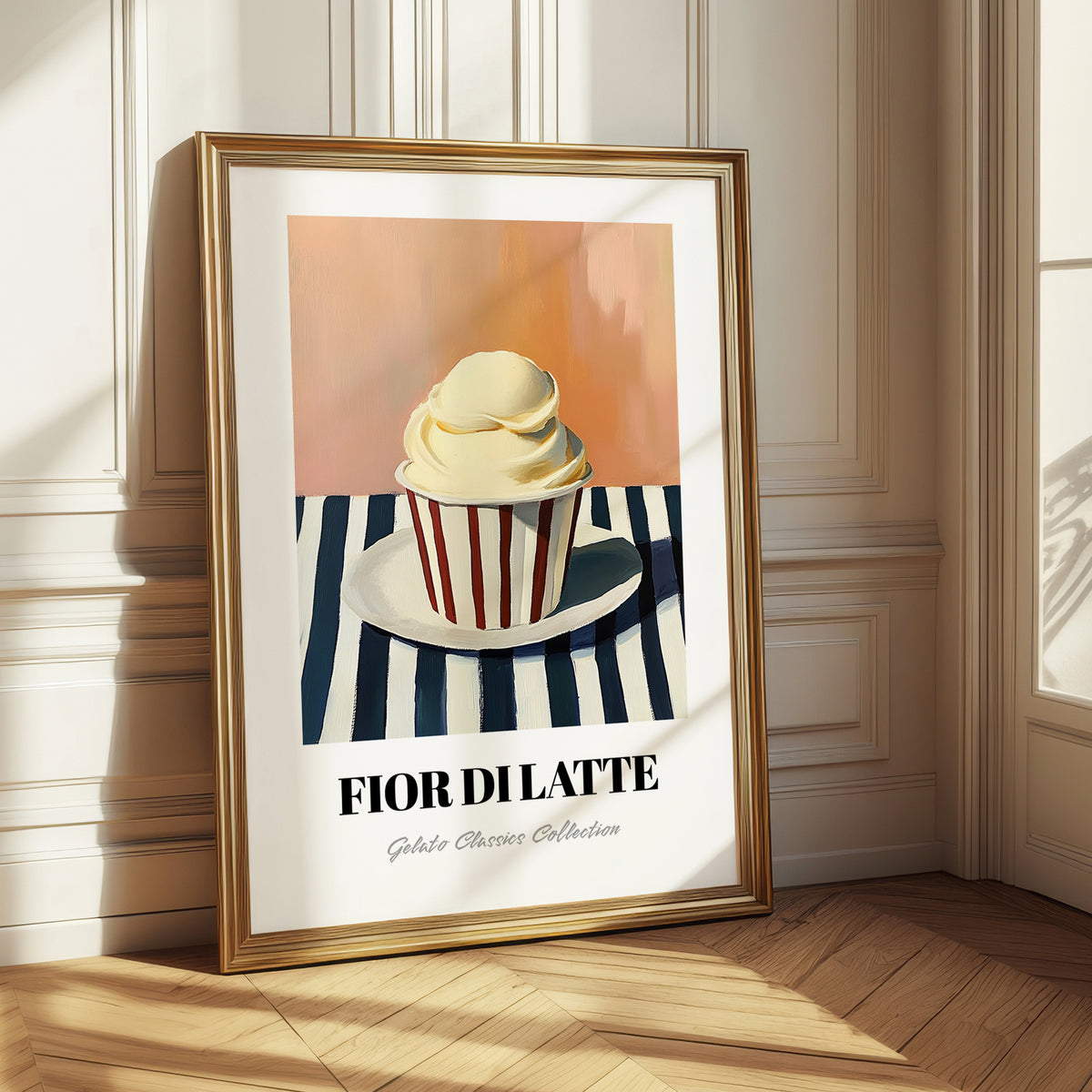 Fior Di Latte – on Striped Tablecloth, Gelato Illustration