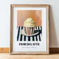 Fior Di Latte – on Striped Tablecloth, Gelato Illustration, in wooden frame leaning on the floor